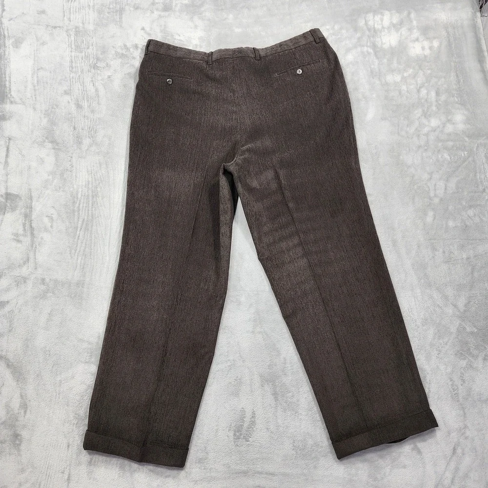 St Croix Pants Mens 42x30 Brown Corduroy Pleated Cuffed Wool Blend Dress Italy‎